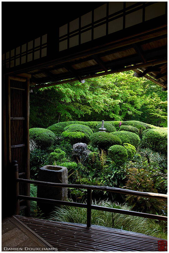 Stone water basin in Shisen-do temple's zen garden