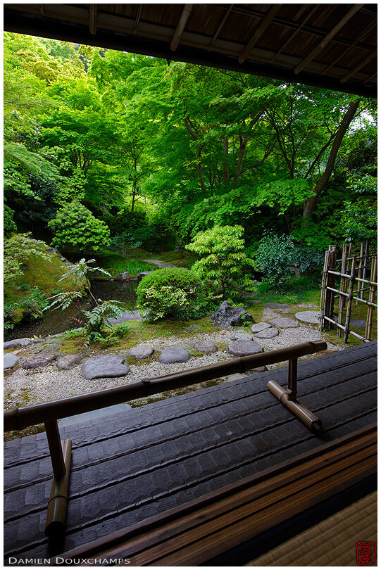 Zen garden from tea room terrace, Ruriko-in temple