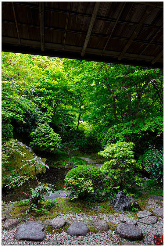 Zen garden from tea room terrace, Ruriko-in temple