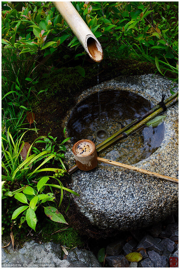 Stone water basin with bamboo spring and ladle, Toji-in temple