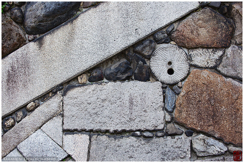 Old wall made of recycled stones, Shosei-en gardens