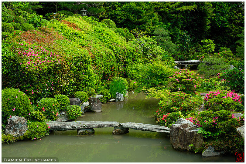 Stone bridge in Chishaku-in temple's zen gardens