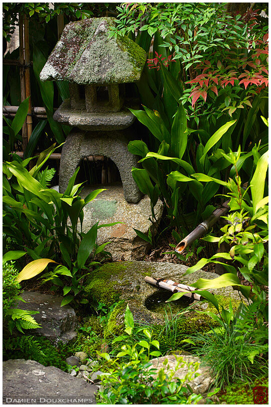 Unusual lantern in zen garden, Funda-in temple