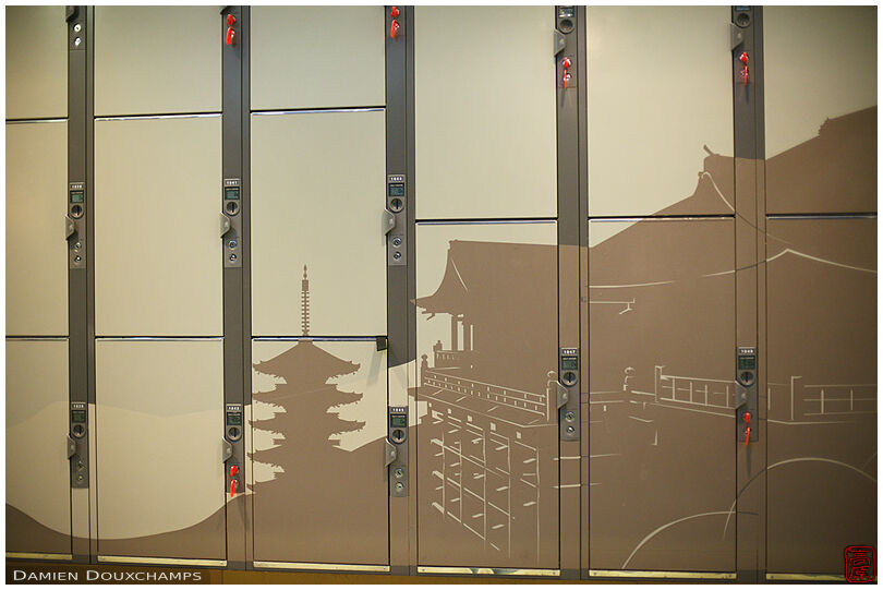 Painting of Kiyomizudera temple decorating a coind locker in front of Kyoto Station