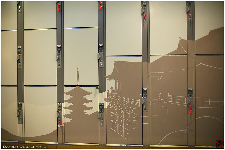 Painting of Kiyomizudera temple decorating a coind locker in front of Kyoto Station