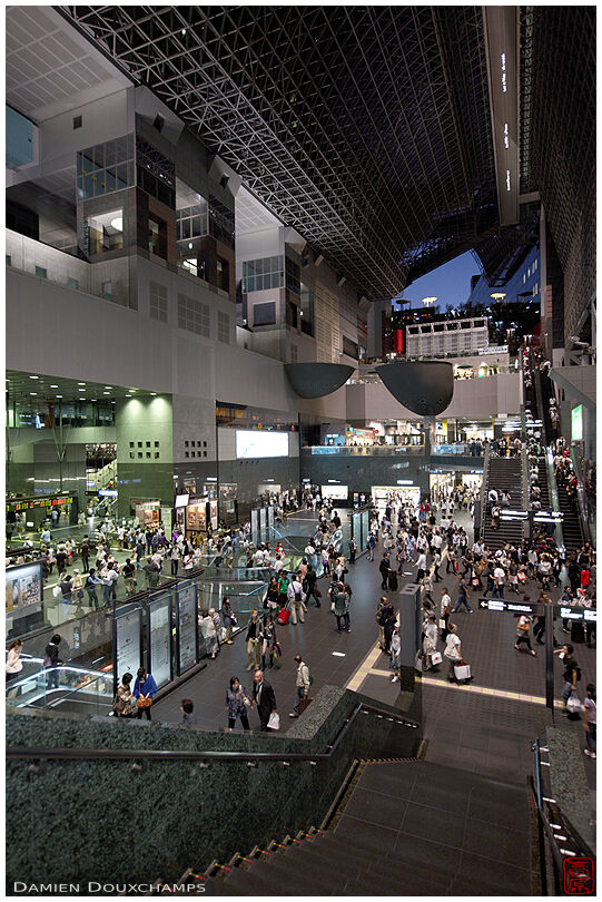 Busy evening in Kyoto Station's main hall