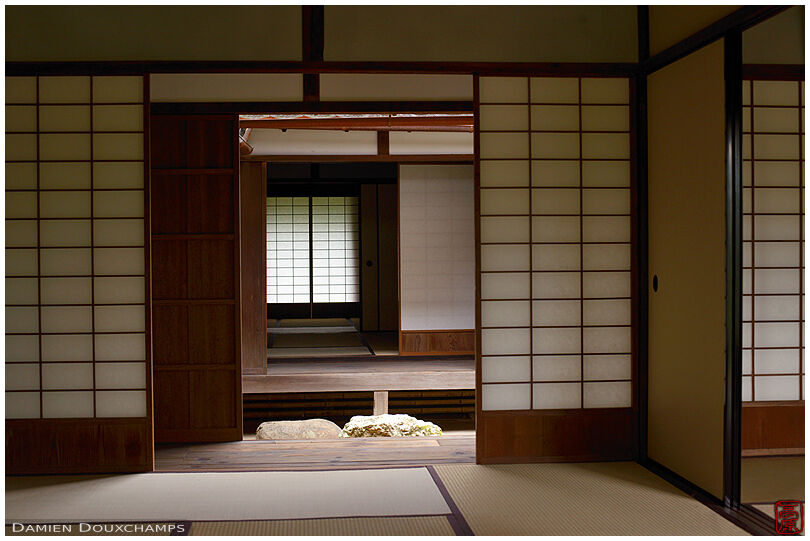Tradtional Japanese rooms separated by paper sliding doors
