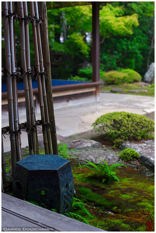 Metallic lantern in Nishimura Villa's zen garden