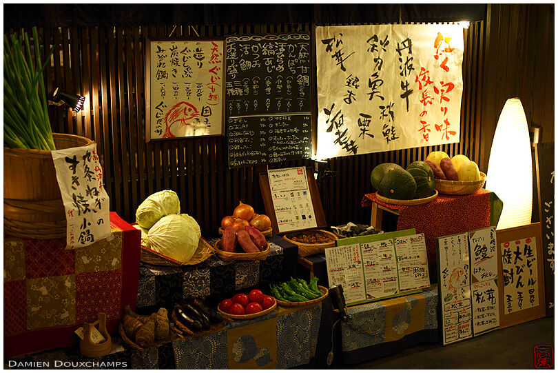 Vegetables of the day: a restaurant facade in Pontocho street