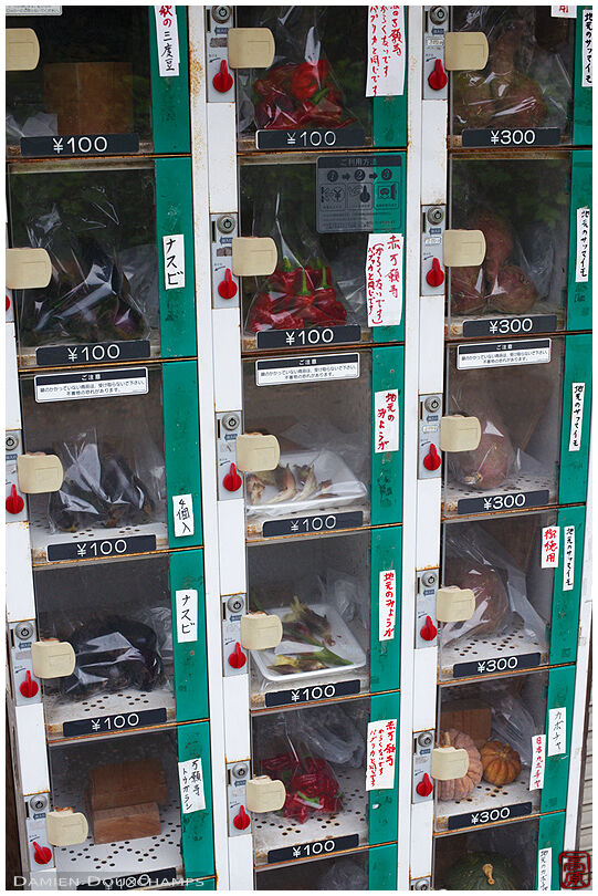 Vegetables in vending machine in Kyoto's countryside
