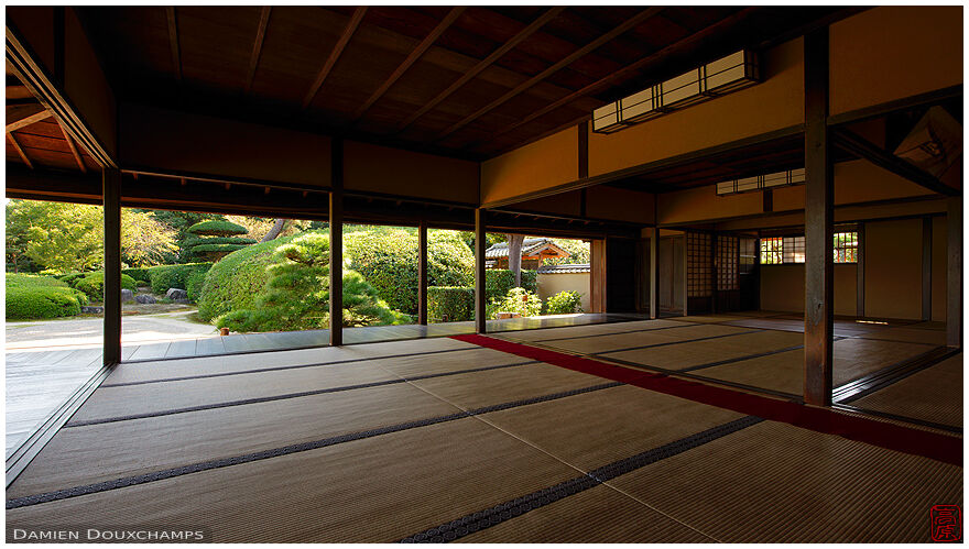 Main hall with view on dry landscape garden