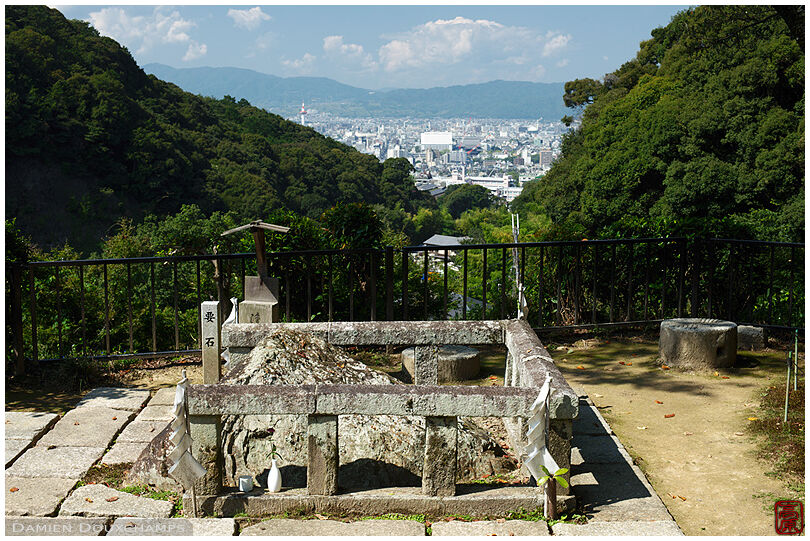 Sacred stone in a remote temple overlooking Kyoto