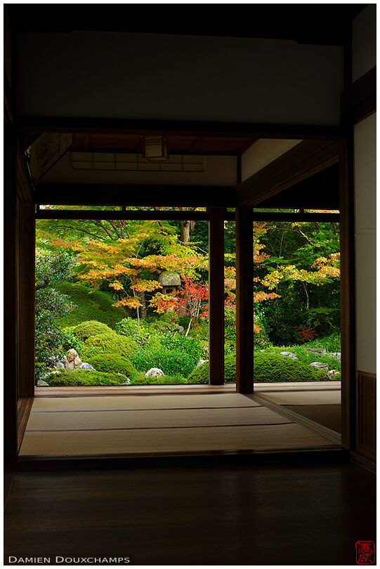 Meditation room and zen garden in autumn, Genko-an temple