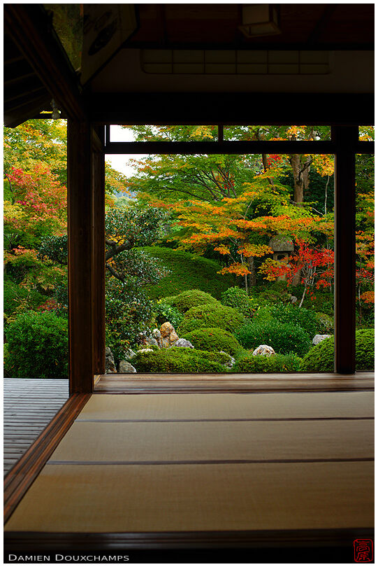 Meditation room and zen garden in autumn, Genko-an temple