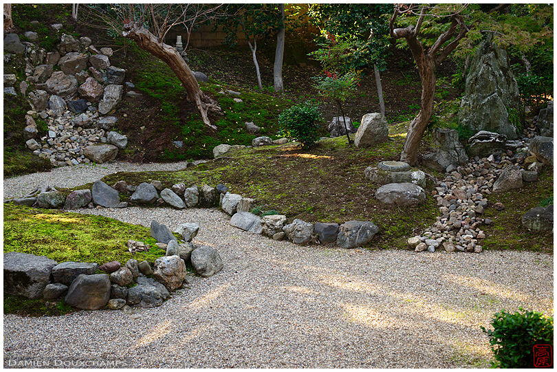 Two streams of stone and a river of sand in Ryuhon-ji temple's rock garden