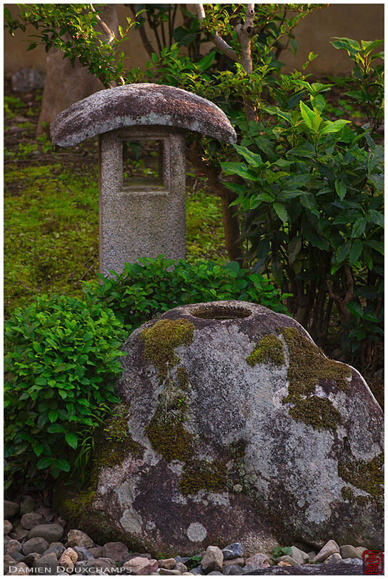Small water basin and stone lantern, Ryuhon-ji rock garden