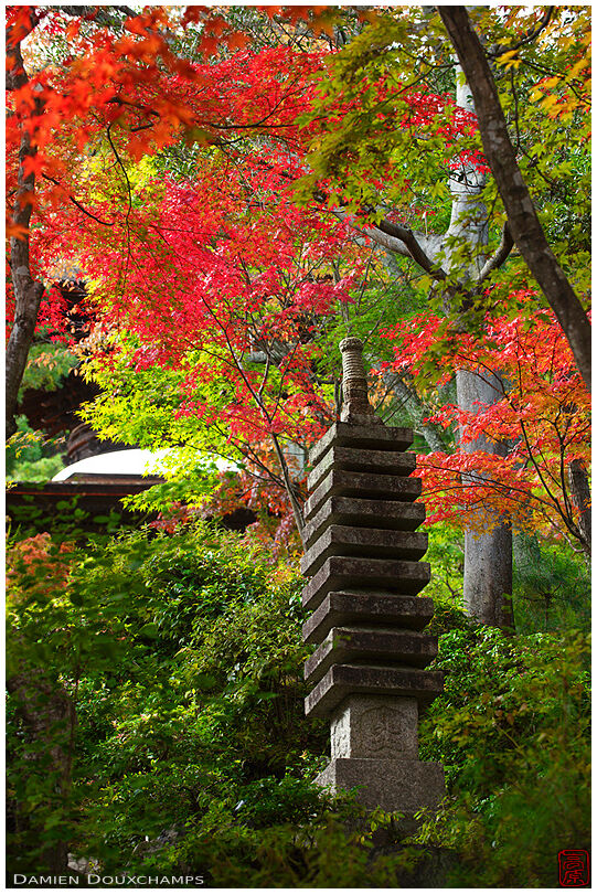 Stone pagoda in autumn, Jojakko-ji temple