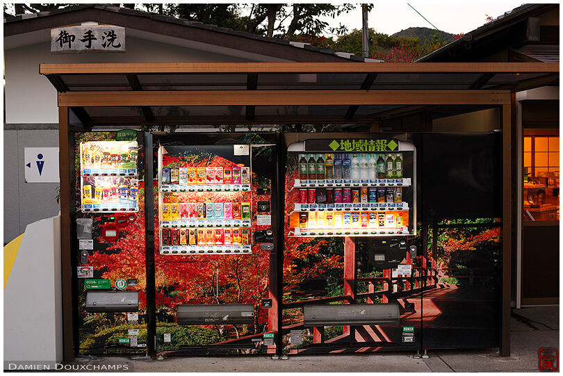 Decorated vending machines near Daikaku-ji temple