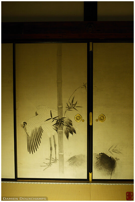 Sliding door with crane and bamboo painting, Daikaku-ji temple