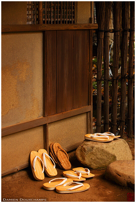Sandals left at the entrance of a tea room, Entoku-in temple