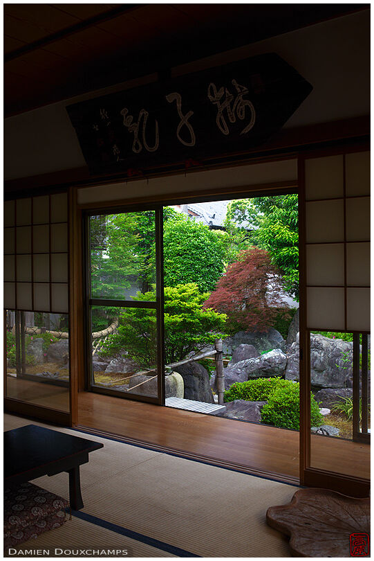 Main room with view on garden in Zuiko-in temple, Kyoto, Japan