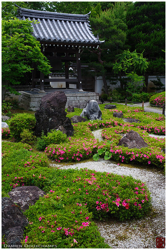 Bell tower and azalea garden in Shozen-ji temple, Kyoto, Japan
