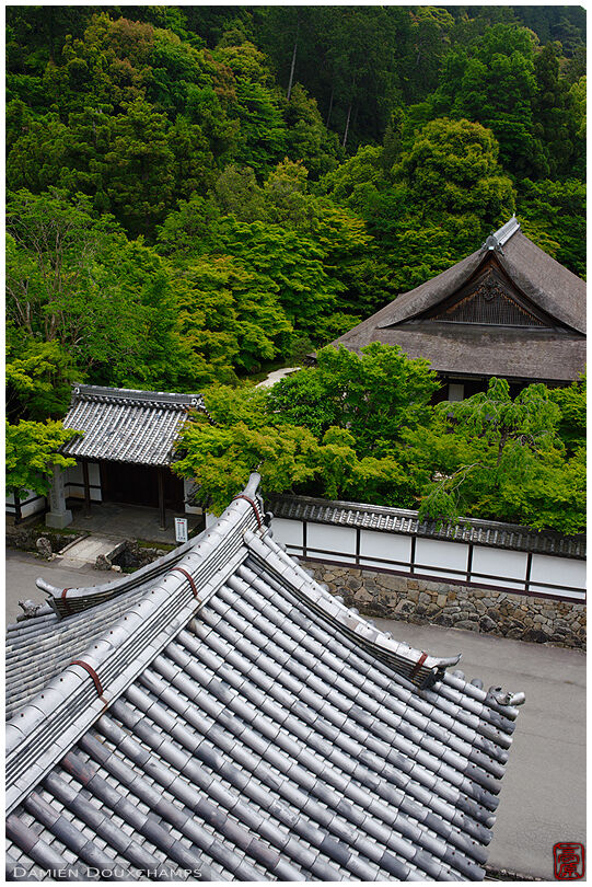 A top view of Tenju-an temple from Nanzen-ji's large entrance gate, Kyoto, Japan
