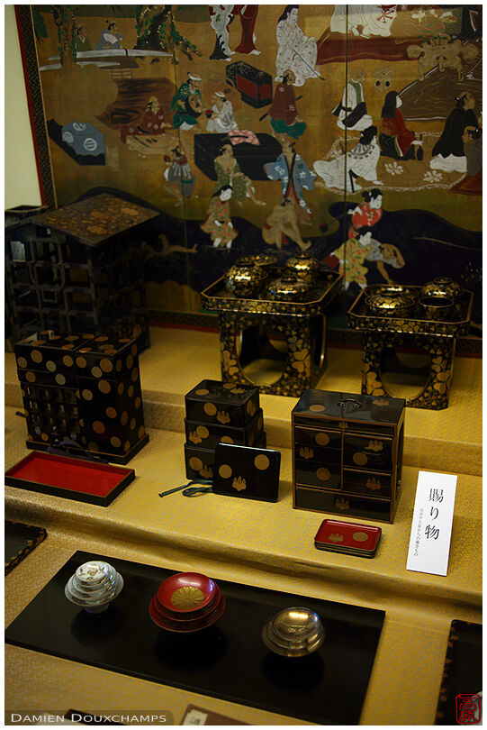 Elaborate lunch boxes in the bento museum of Hanbei-fu, Kyoto, Japan