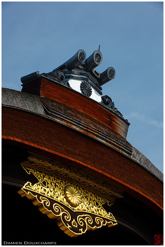 Elaborate roof detail with golden accents, Imperial palace, Kyoto, Japan