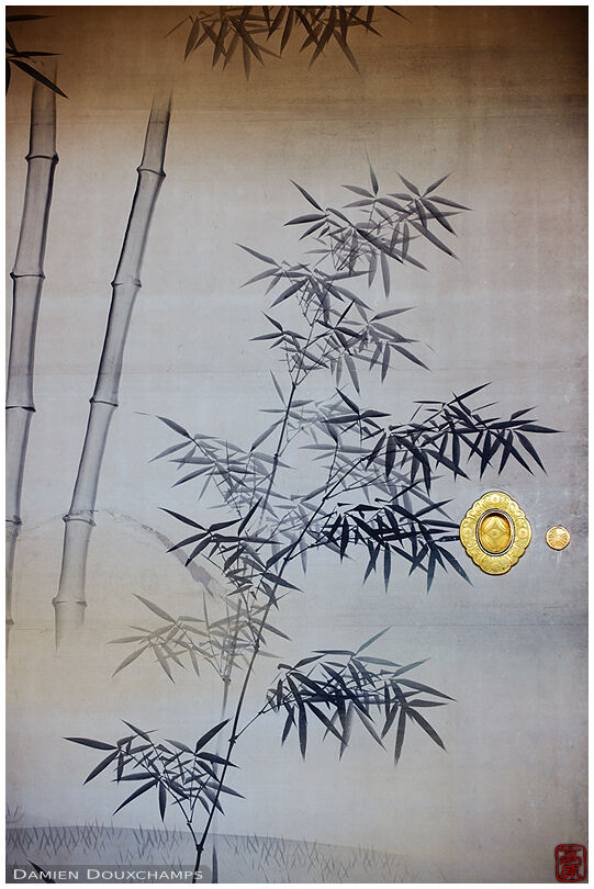 Bamboo sumie art on a sliding door of the Imperial Palace, Kyoto, Japan