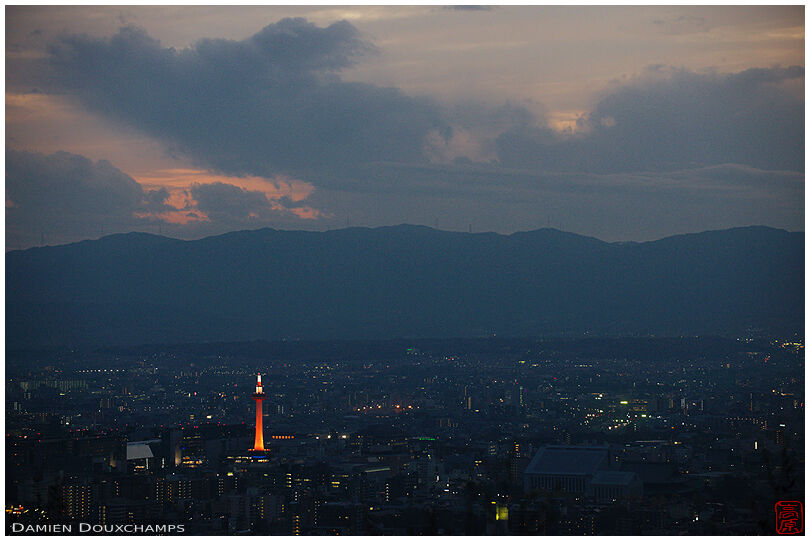 Kyoto tower at dusk, Japan
