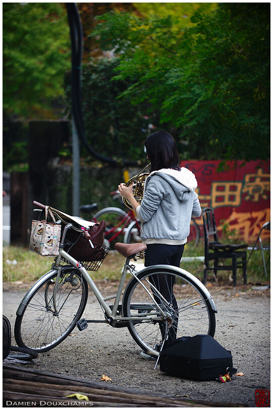 Student practising horn in Kyoto University, Japan