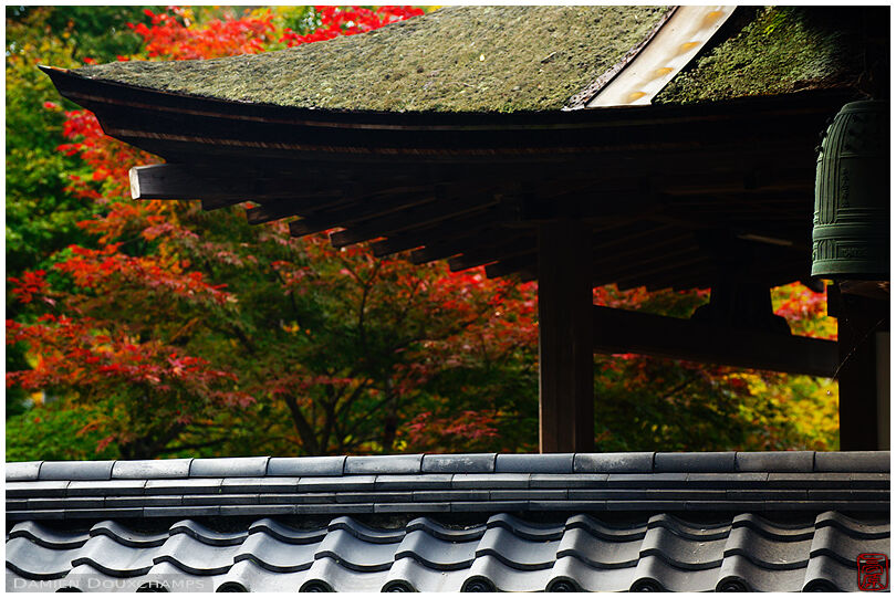 Bell and architectural details in autumn, Kongorin-ji temple, Shiga, Japan