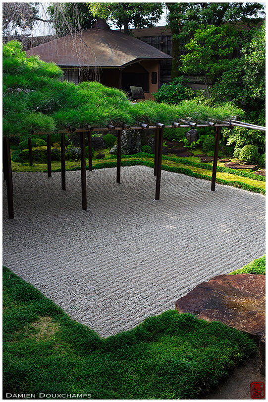 Rock garden and tea house of the Sumiya ageya house in Kyoto, Japan