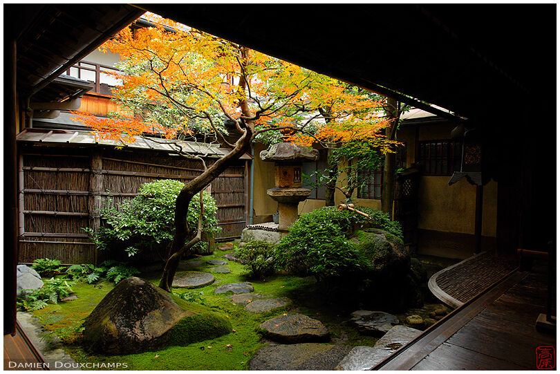 An inner Japanese garden of the Symiya, Kyoto, Japan