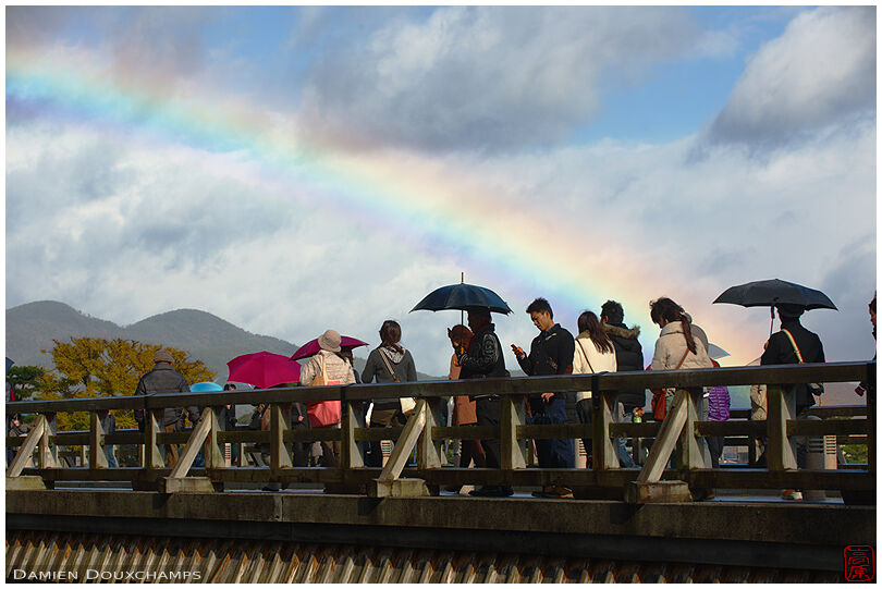 Raibow over the Togetsu bridge, Arahiyama, Kyoto, Japan