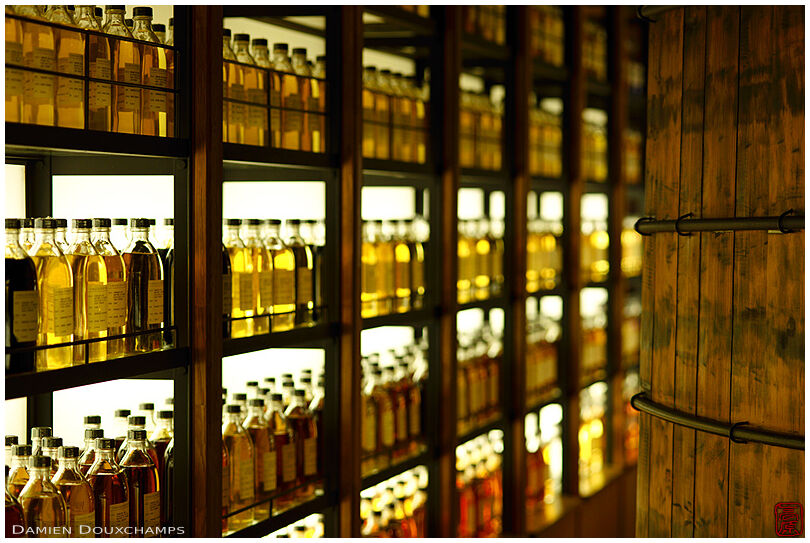 Whiskey sample bottles library in the Yamazaki distillery, Osaka, Japan