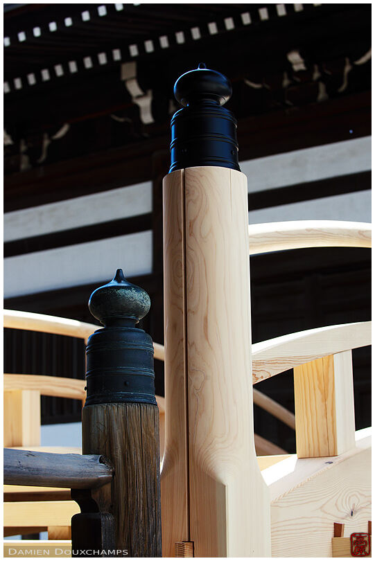Old and new wooden constructions in Myoken-ji temple, Kyoto, Japan