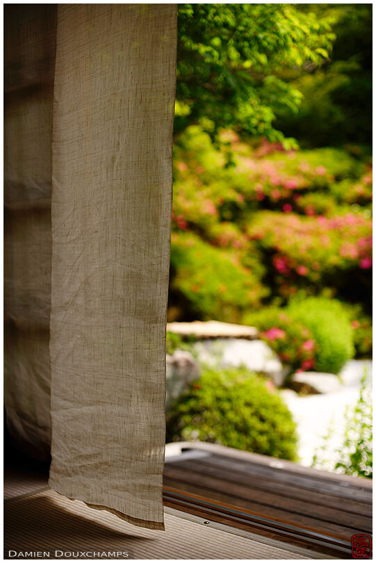 Cloth gently blowing in the wind on an early summer day in Konpuku-ji temple, Kyoto, Japan