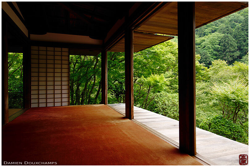 Hall with a view in the mountain temple of Kozan-ji, Kyoto, Japan