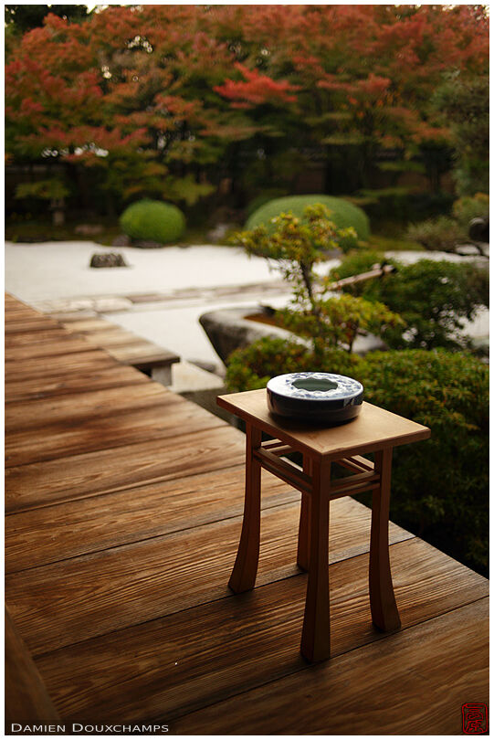 Ash tray on temple terrace, Myoken-ji, Kyoto, Japan