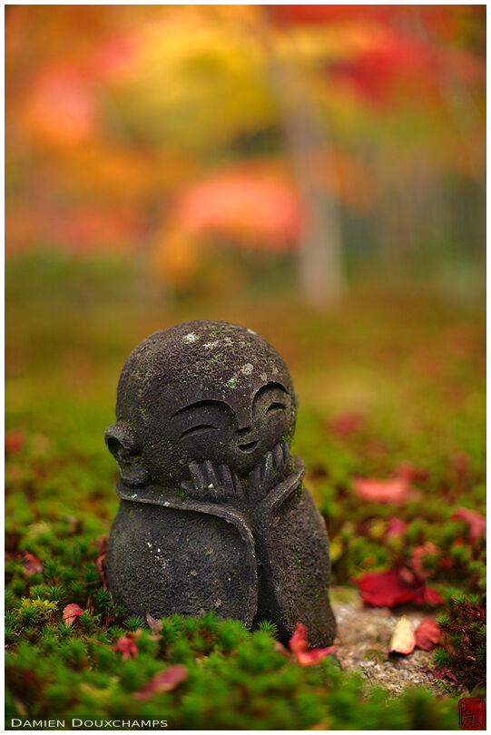 The cutest jizo in the entire known universe with bonus autumn colors, Kyoto, Japan