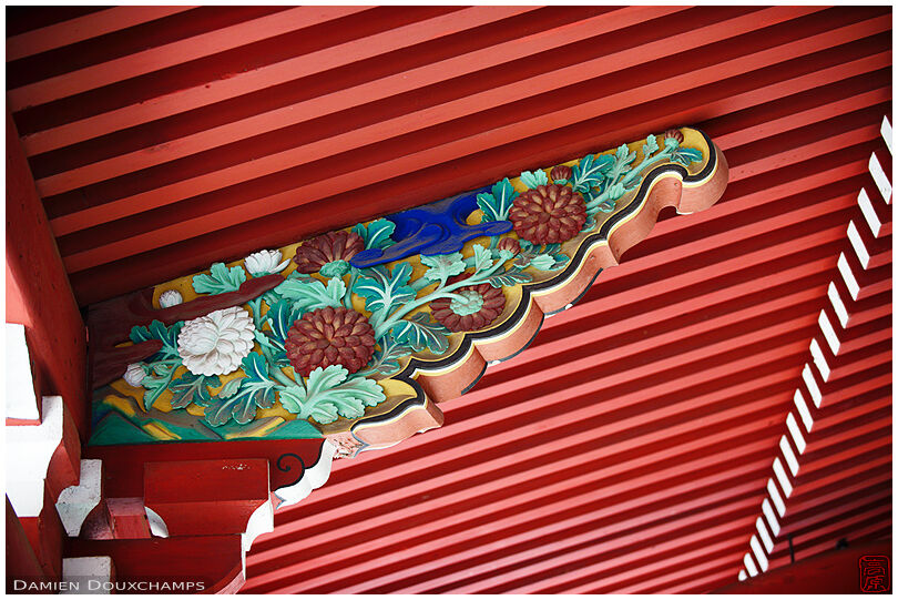 Ceiling woodwork with elaborately painted support structure, Enryaku-ji temple, Kyoto, Japan