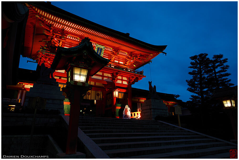 Fushimi Inari shrine entrance gate at dusk, Kyoto, Japan