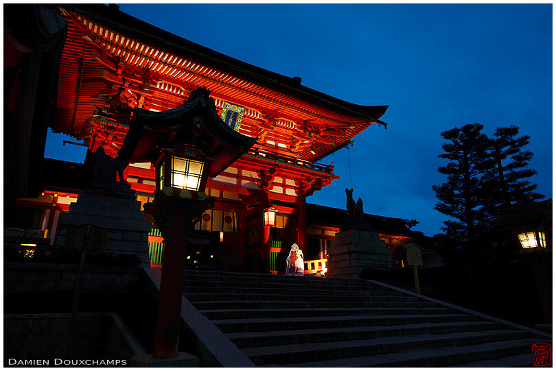 Fushimi Inari shrine entrance gate at dusk, Kyoto, Japan