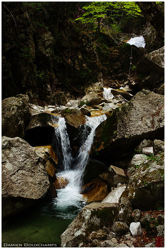 One of the numerous waterfalls on the Yatsubushi hiking trail in Shiga prefecture, Japan