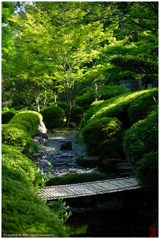 Small bamboo bridge in the Shoka-do gardens, Kyoto, Japan