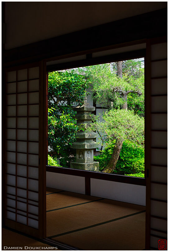 Stone pagoda in the gardens of Myōren-ji temple, Kyoto, Japan