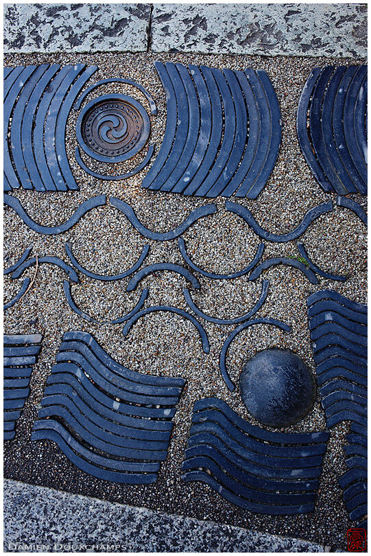 Roof tiles recycled in foot path patterns, Isshin-ji temple, Osaka, Japan