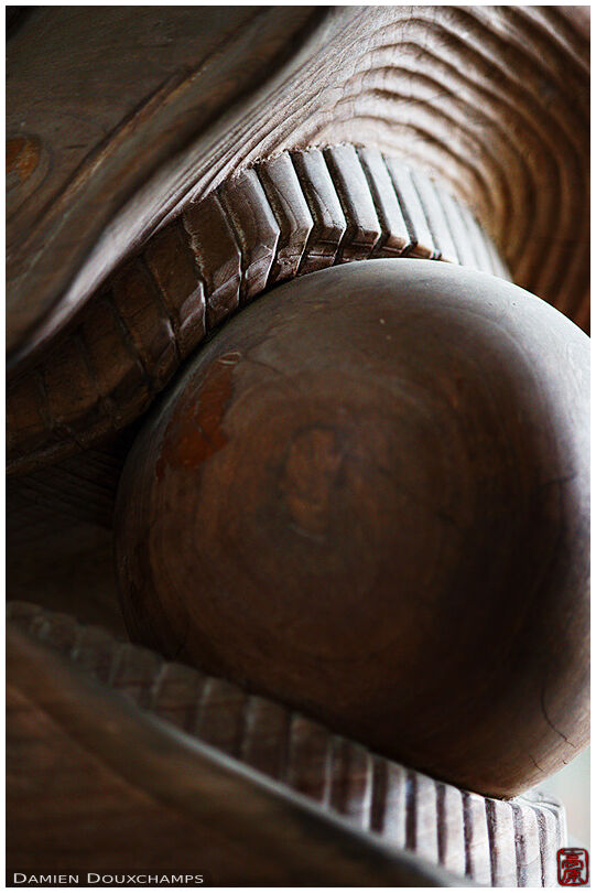 Detail of a fish-shaped wooden gong, Manpukku-ji temple, Kyoto, Japan